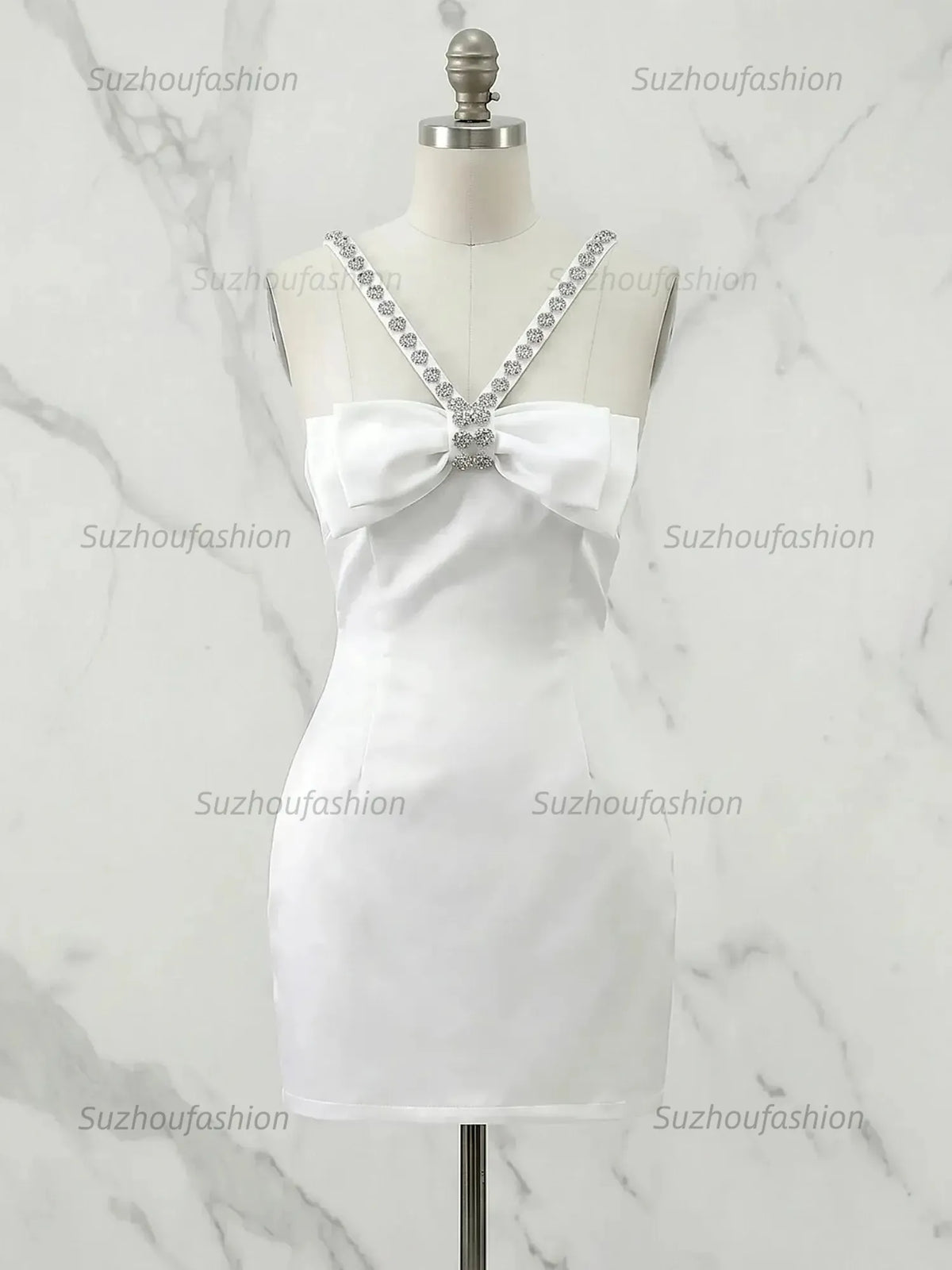 Suzhoufashion Sweetheart Bow Accent Rhinestone Strap Homecoming Dresses Mini Cocktail Dress