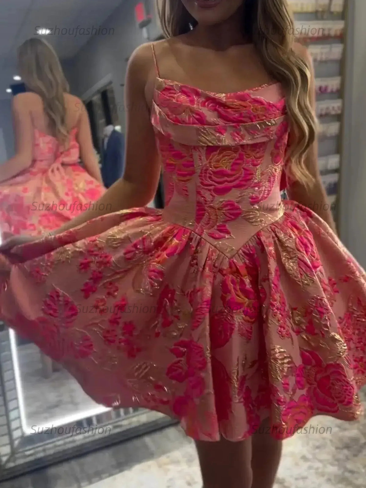 Suzhoufashion Sweetheart Floral Brocade A-Line Homecoming Dresses Mini Cocktail Dresses