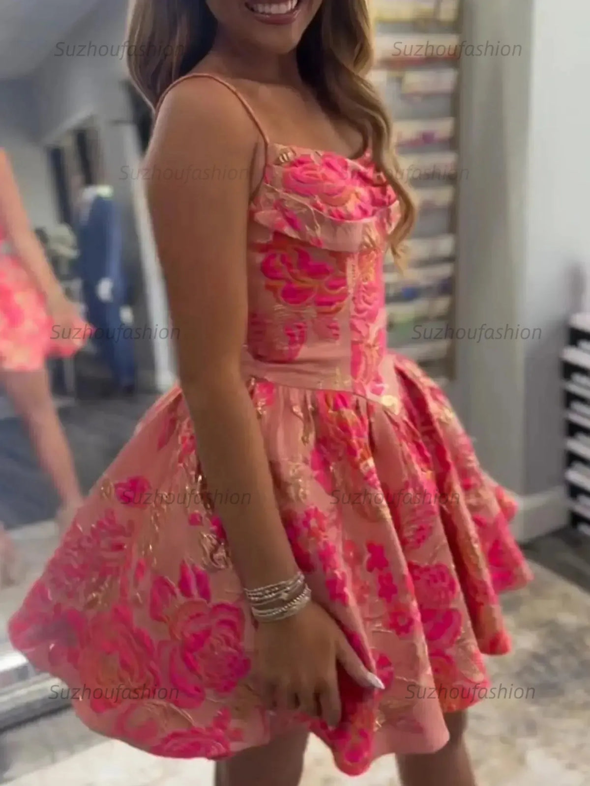 Suzhoufashion Sweetheart Floral Brocade A-Line Homecoming Dresses Mini Cocktail Dresses