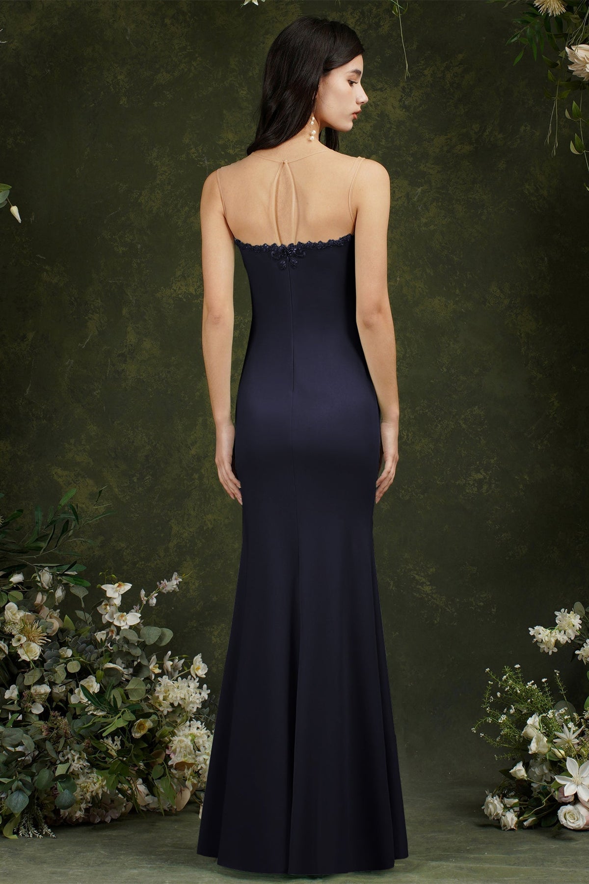 Sweetheart Floral Lace Tulle Mermaid Long Formal Dress