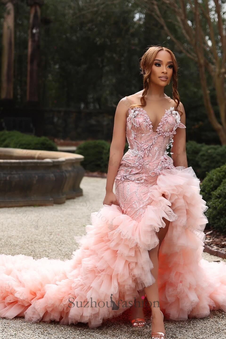 Sweetheart Pink Prom Dress Beaded Lace Strapless Formal Dress