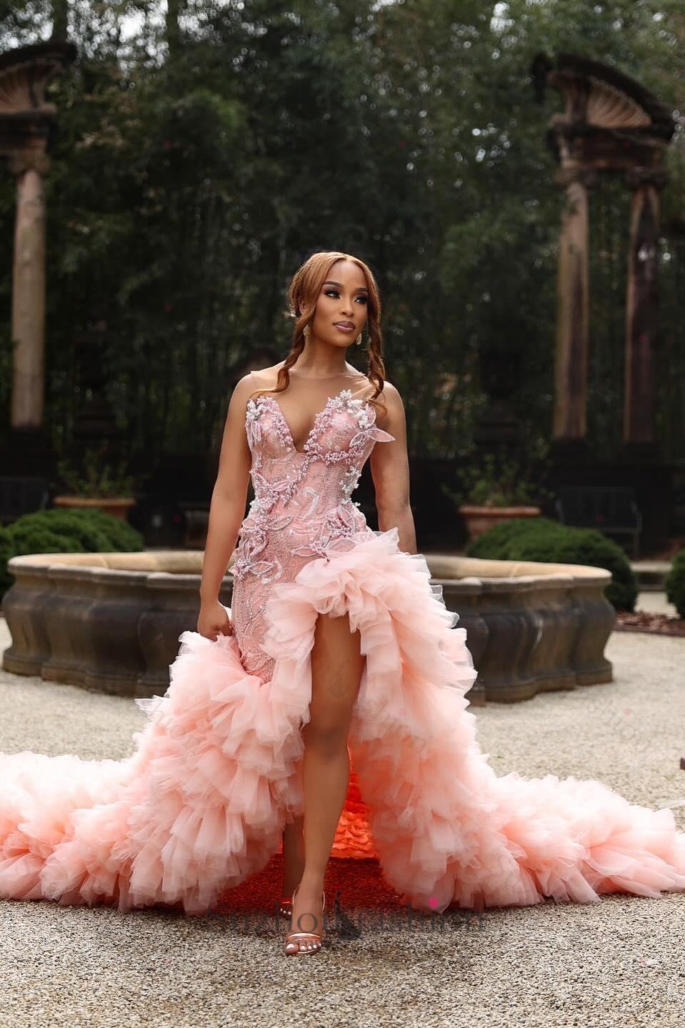 Sweetheart Pink Prom Dress Beaded Lace Strapless Formal Dress