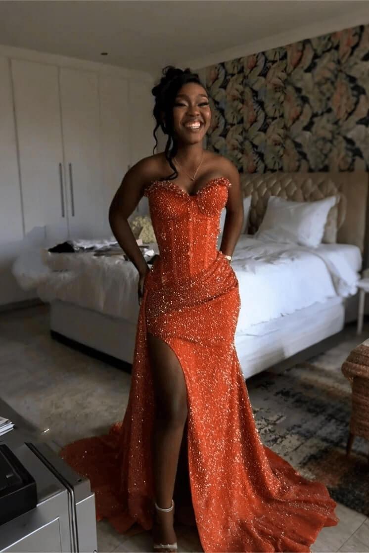 Sweetheart Sleeveless Long Mermaid Evening Formal Dress With Split Sequin
