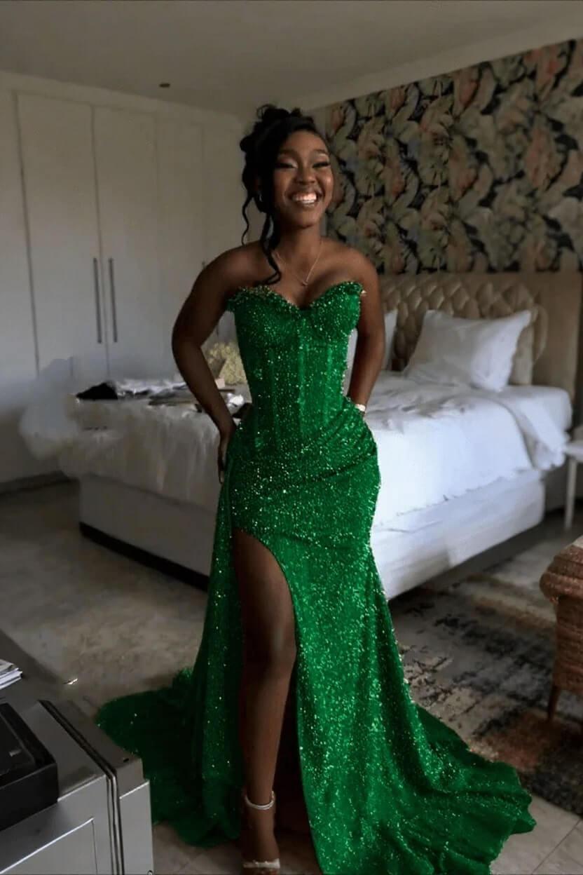 Sweetheart Sleeveless Long Mermaid Evening Formal Dress With Split Sequin