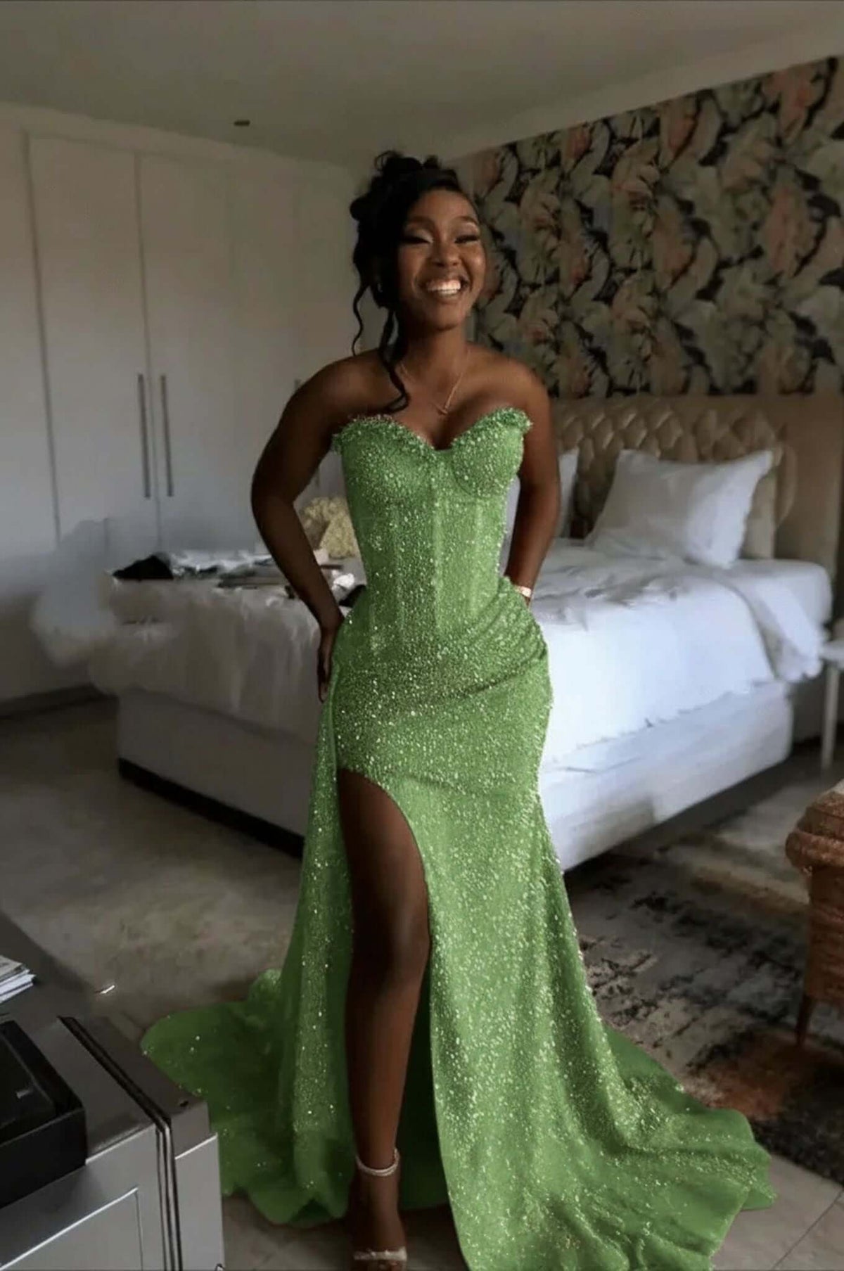 Sweetheart Sleeveless Long Mermaid Evening Formal Dress With Split Sequin