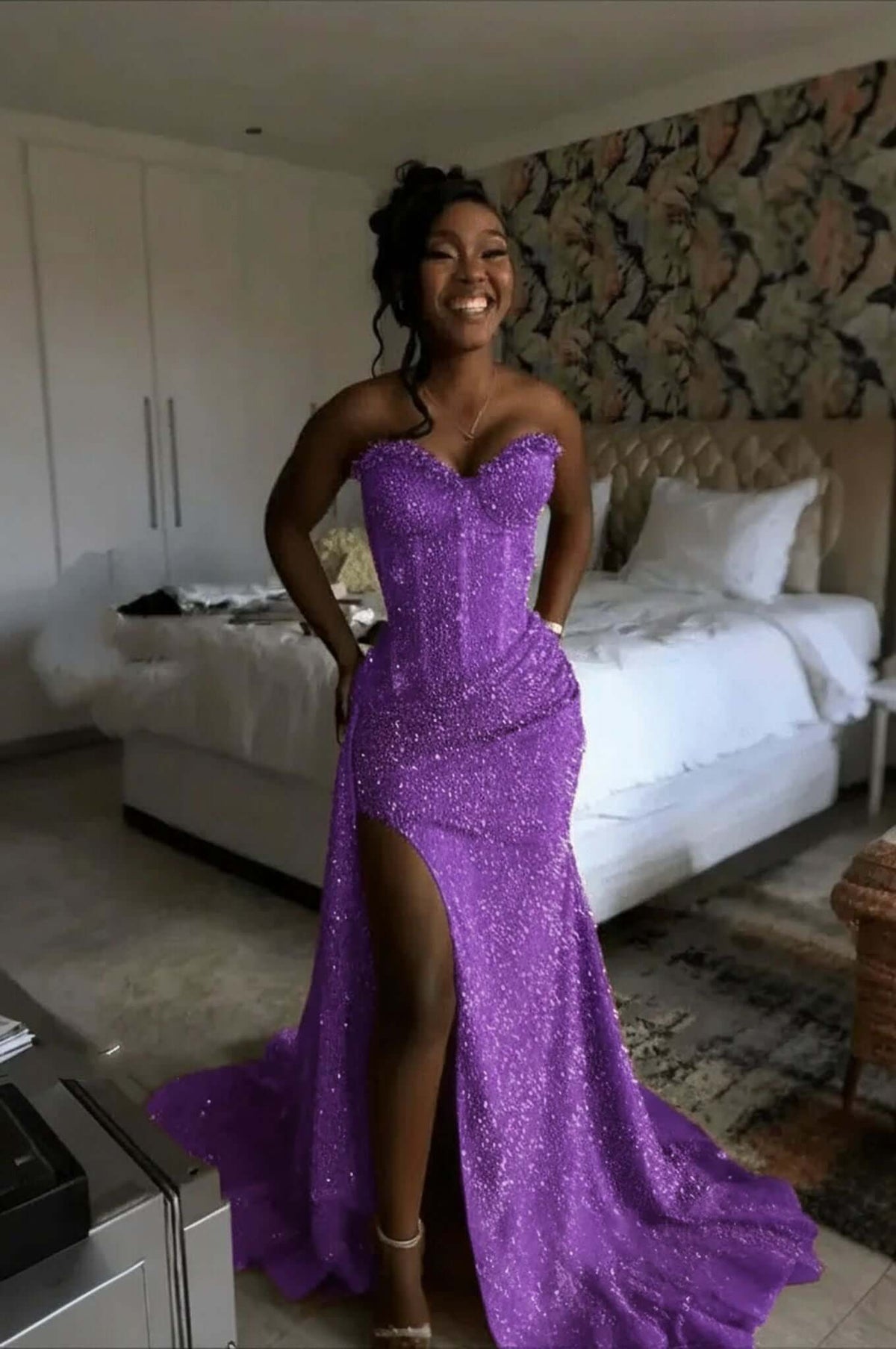 Sweetheart Sleeveless Long Mermaid Evening Formal Dress With Split Sequin
