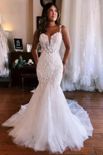 Sweetheart White Mermaid Lace Wedding Dress (ZD15711) - VelvetHem