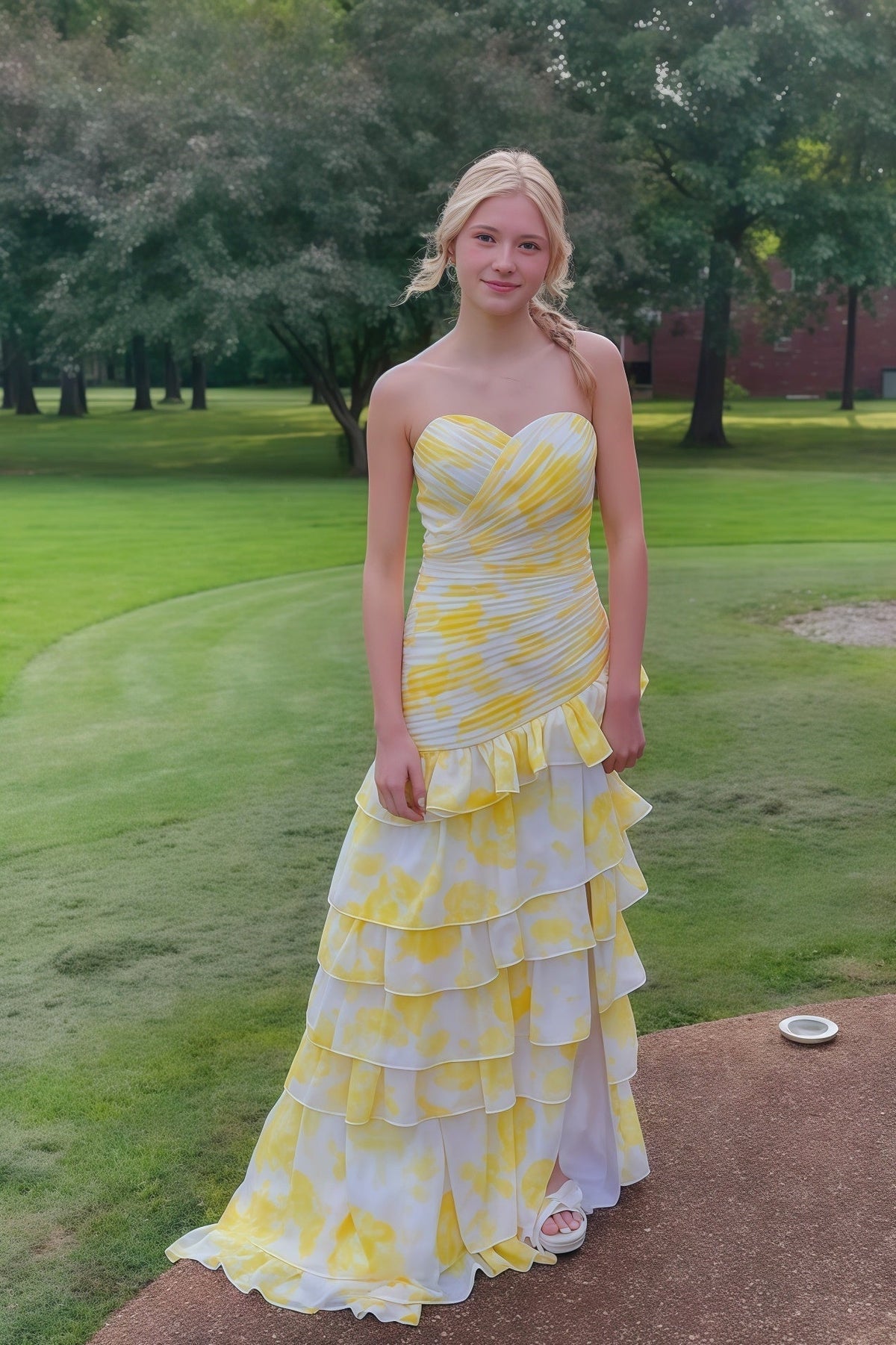 Sweetheart Floral Ruched Long Formal Dress