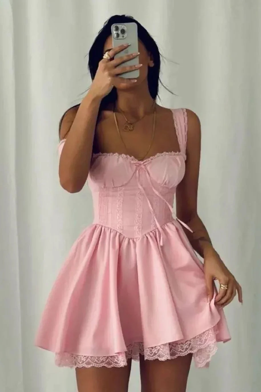 Sweety A Line Sweetheart Pink Corset Homecoming Dress with Lace