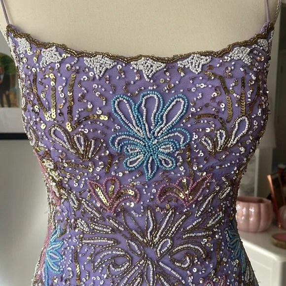 Gorgeous Spaghetti Straps Beaded Lilac Cocktail Dress Formal 8th Grade Homecoming Dress