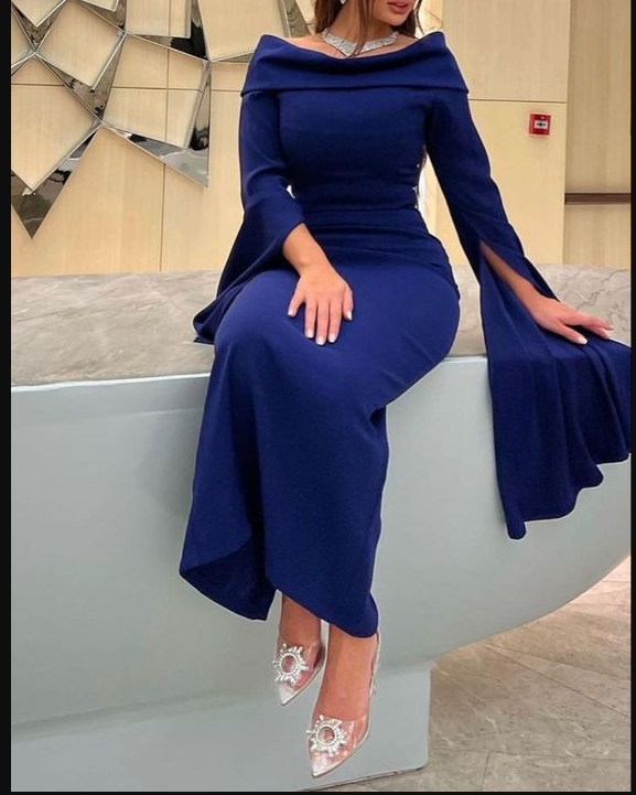 Elegant Blue Long Evening Dress,Blue Formal Dress - VelvetHem