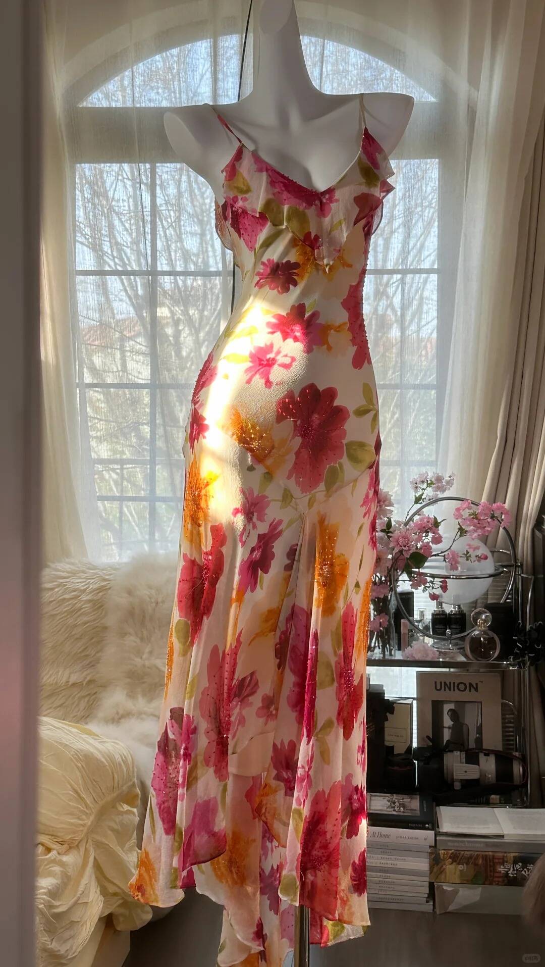 Pretty Chiffon Print Floral Beaded Mermaid Evening Dress Long Formal Party Dress