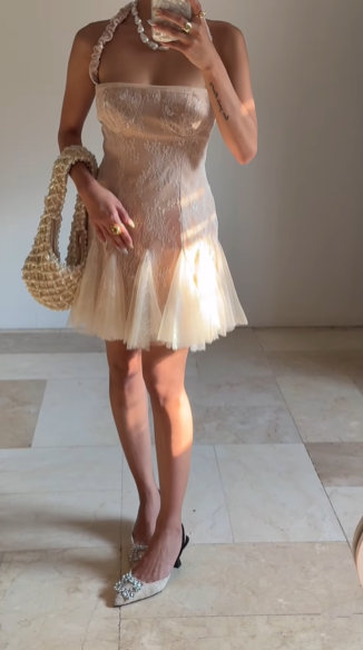 Sweet Tulle Lace Halter Homecoming Dress Short Party Dress - VelvetHem