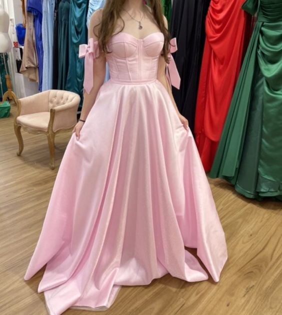 Pink Satin A-Line Long Prom Dress,Pink Graduation Dress - VelvetHem