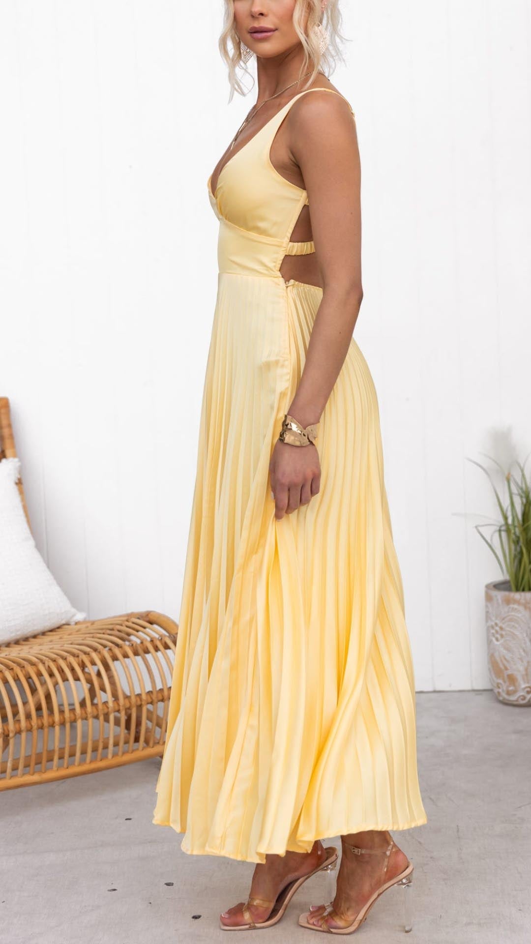 Jane | Pleated V Neck Maxi Dress