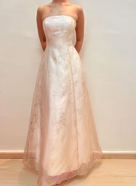 Champagne Strapless Tulle Sequins Party Dress A Line Evening Dress - VelvetHem