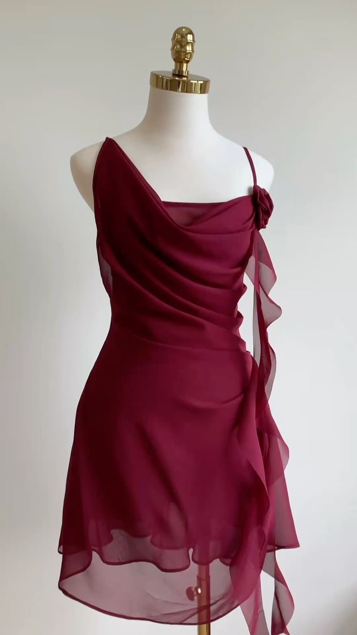 Simple Burgundy Chiffon Homecoming Dress,Backless Short Party Dress - VelvetHem