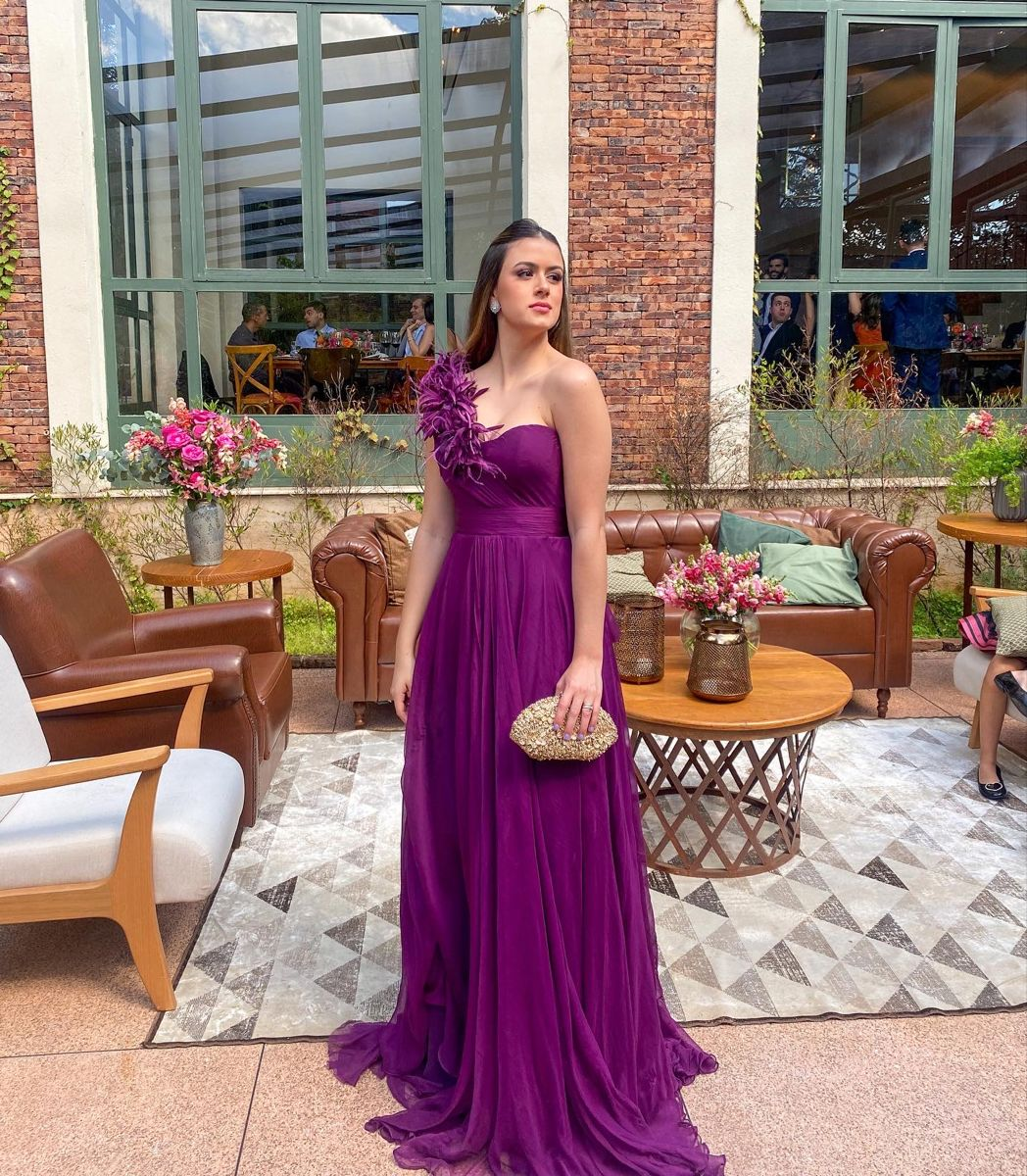 One Shoulder Purple Long Prom Dress,Wedding Guest Dress - View 2 | VelvetHem