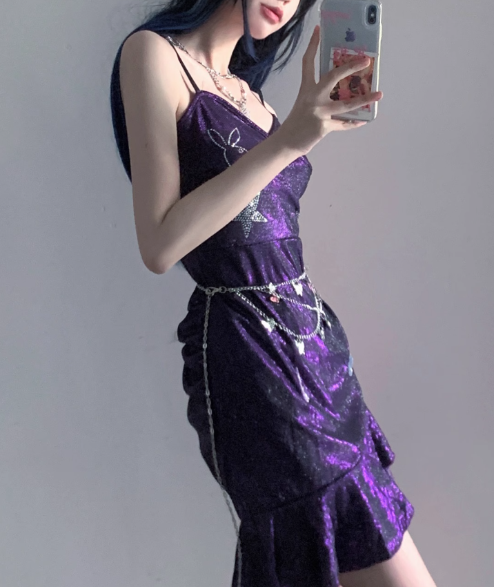 Sexy Purple Spaghetti Straps Short Ruffle Homecoming Dress Cocktail Dress