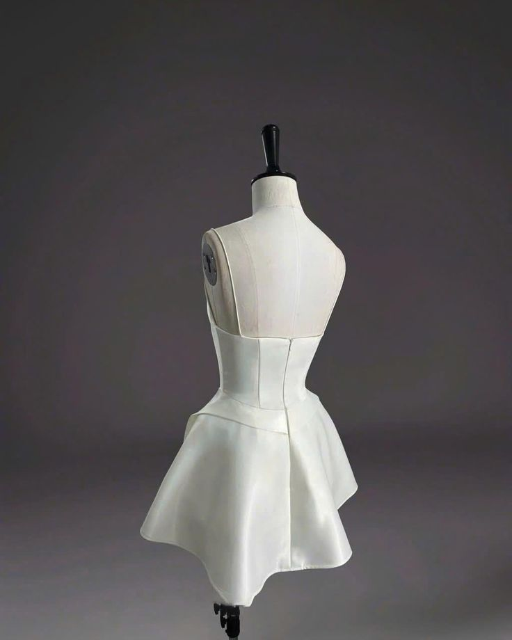 Simple Spaghetti Straps White Satin A Line Birthday Outfits Short Formal 7th Grade Homecoming Dress - View 4 | VelvetHem