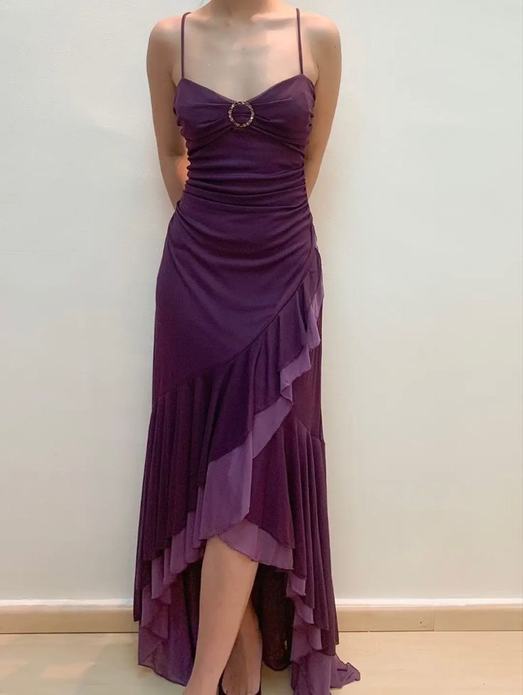 Vintage Spaghetti Straps Chiffon Layered Ruffles Party Prom Dress - VelvetHem