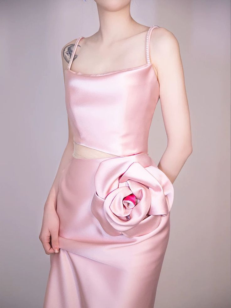 Elegant Pink Straps Sheath Prom Dress Evening Dress With Rose Flowers - View 2 | VelvetHem