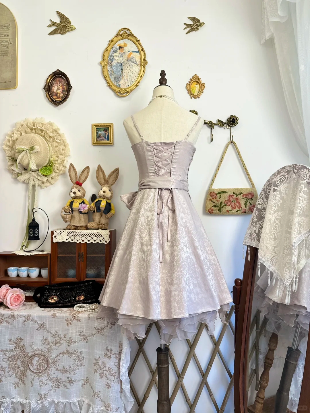 Vintage Satin Print Floral A Line Short Party Dress Homecoming Dress - View 5 | VelvetHem