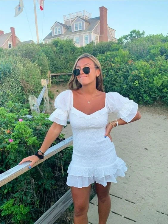 White Retro Homecoming Dress White Summer Dress (ZD12764)