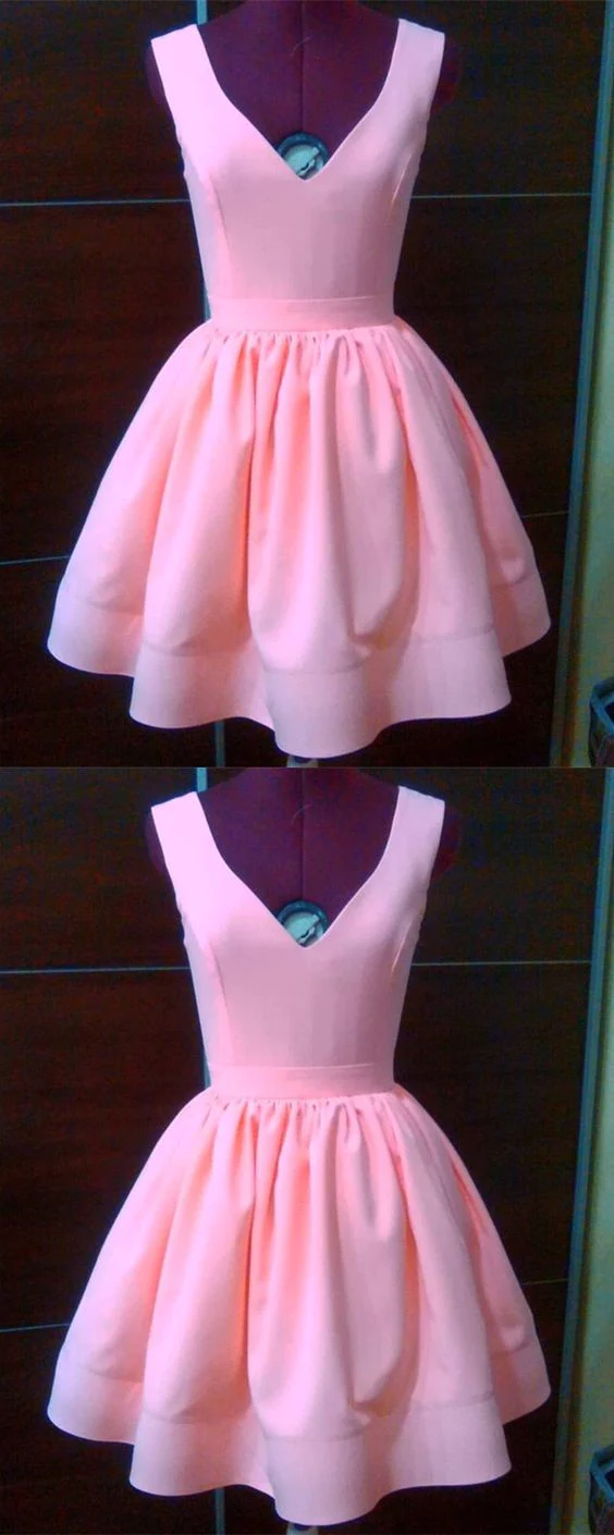 A-line v-neck cute homecoming dresses, short pink homecoming dresses cc07 - VelvetHem