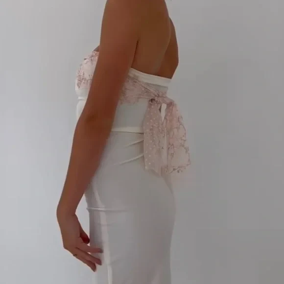 Elegant Strapless White Sheath Evening Dress Long Prom Party Dress - View 3 | VelvetHem