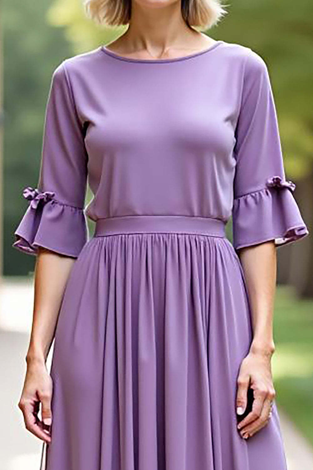 Tahiti Long Chiffon Formal Dress With Short Sleeves