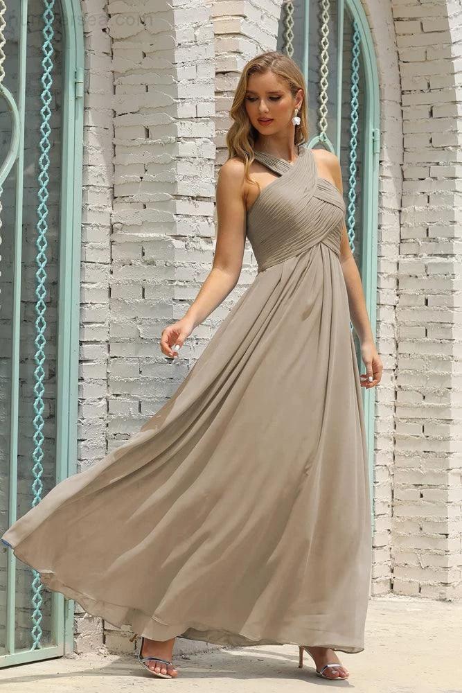 ZapDress Women Halter Chiffon Bridesmaid Dress A-line Long Formal Prom Gown (ZD17050)