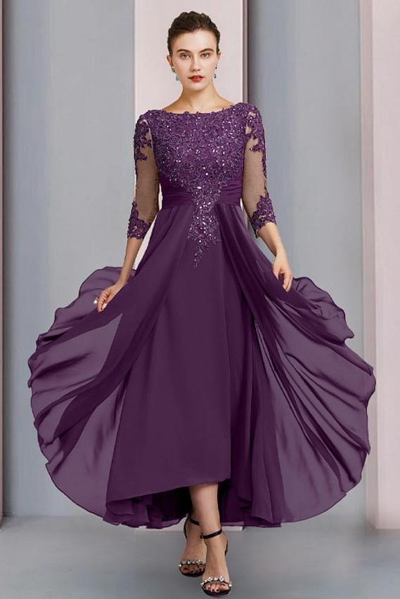 Tea Length Mother of the Bride Dress with A Line and Scoop Necklines