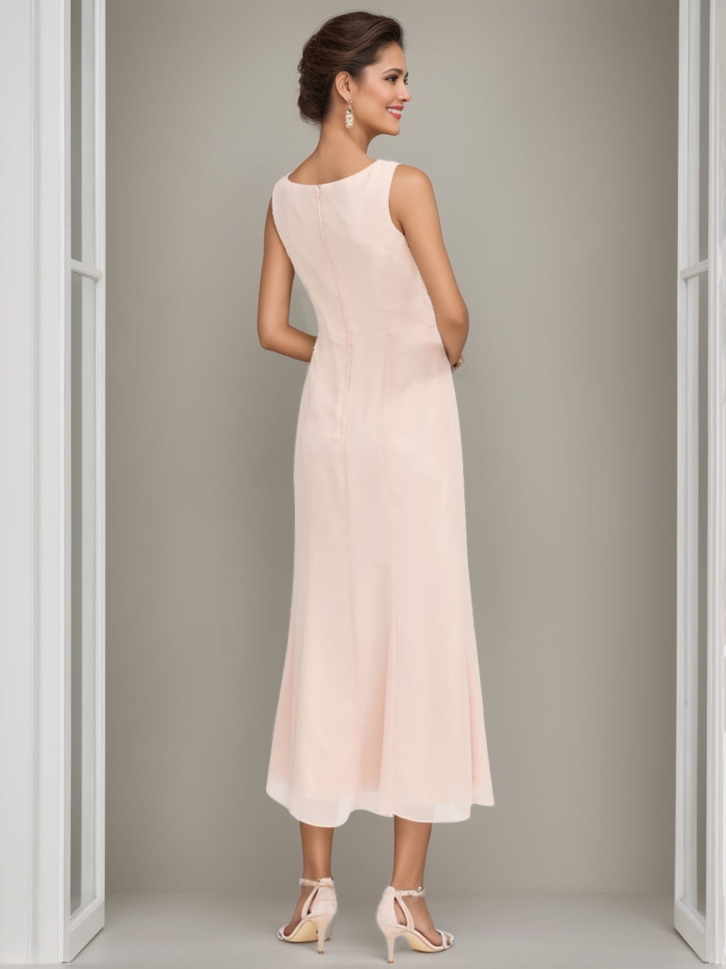Tea Length Mother of the Bride Sheath Dress with Beaded Jacket