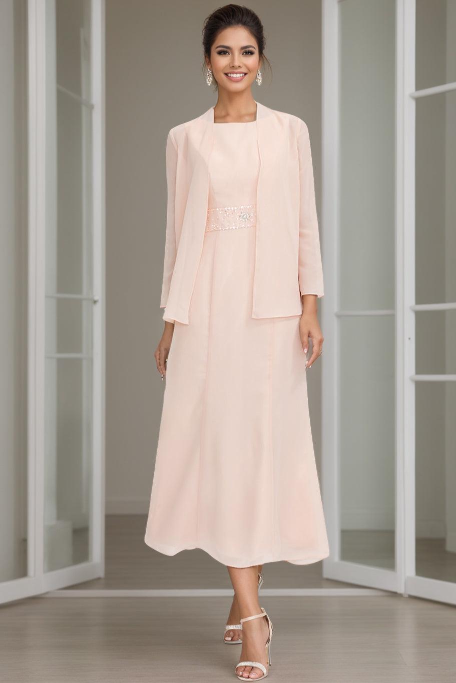 Tea Length Mother of the Bride Sheath Dress with Beaded Jacket