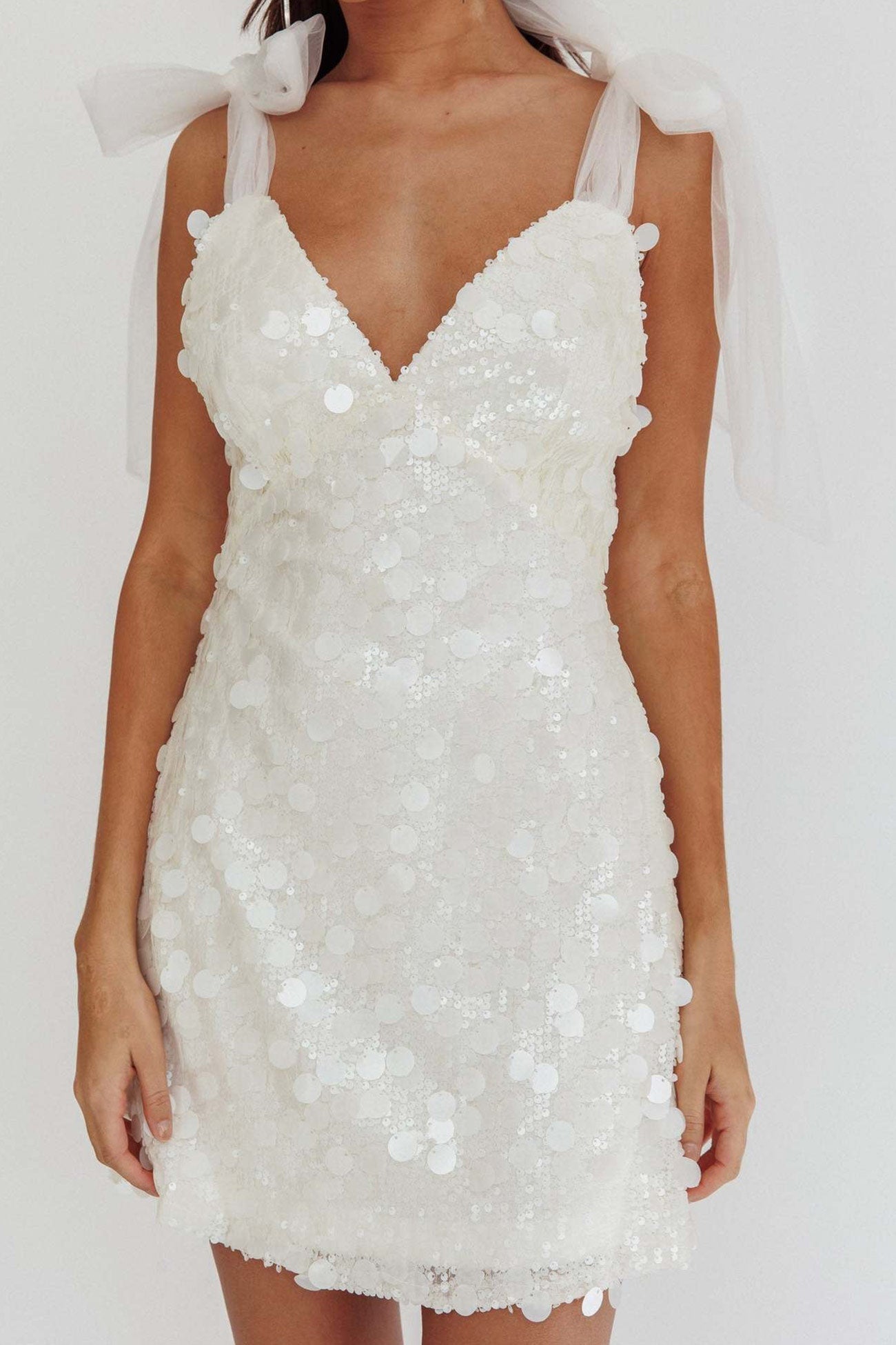 Tie up Low Cut Sequin Mini Dress
