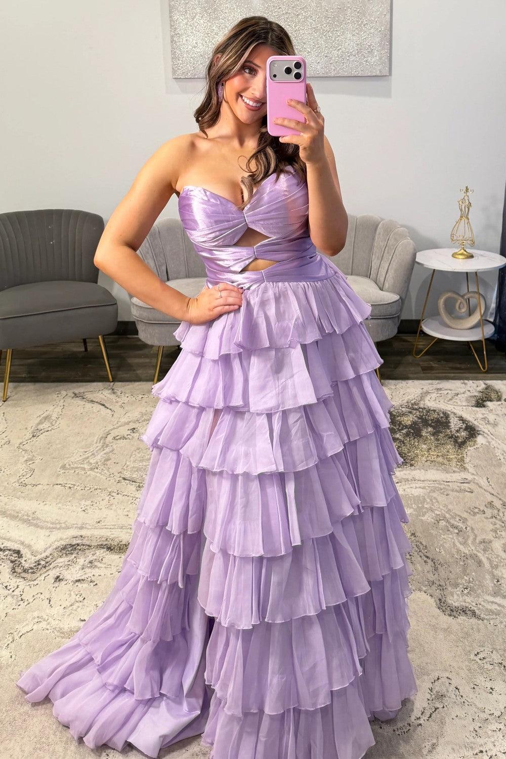 A Line Sweetheart Hot Pink Long Prom Dress With Ruffles Keyhole Formal Evening Gown
