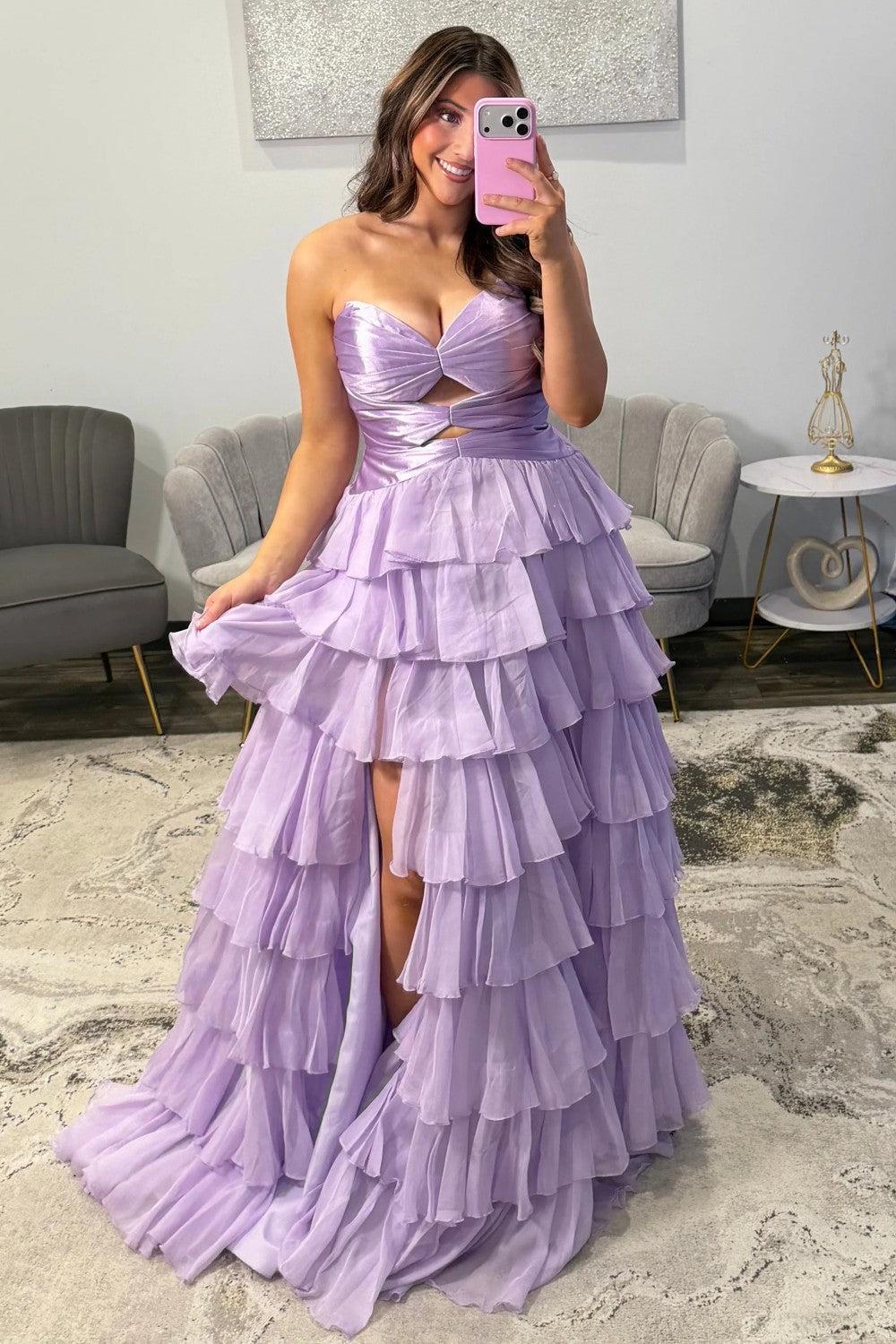 A Line Sweetheart Hot Pink Long Prom Dress With Ruffles Keyhole Formal Evening Gown