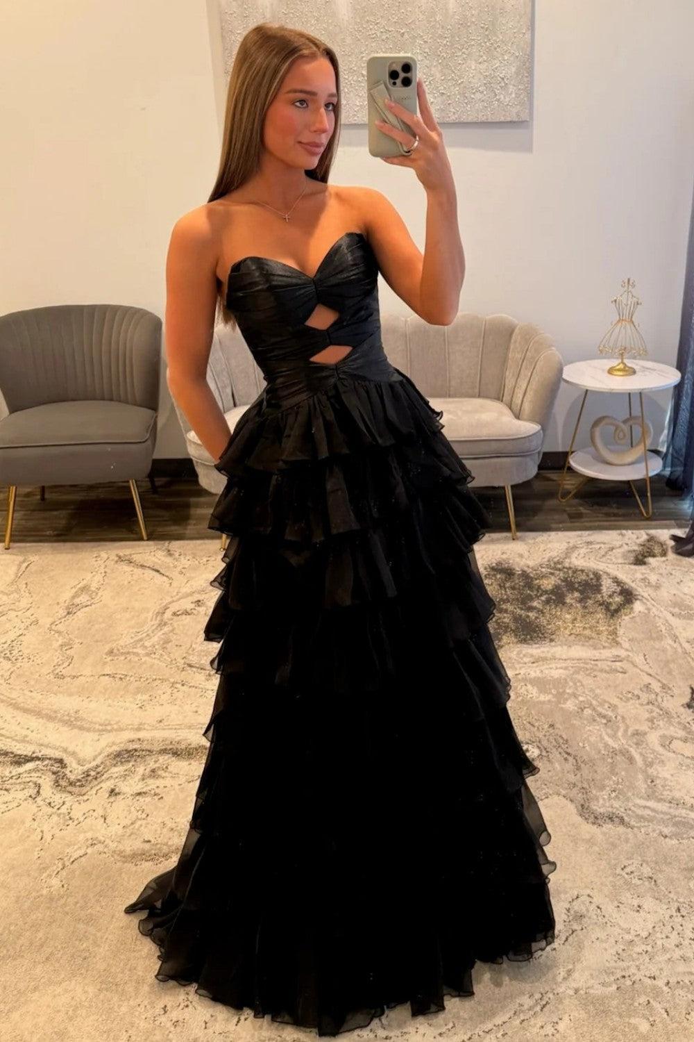 A Line Sweetheart Hot Pink Long Prom Dress With Ruffles Keyhole Formal Evening Gown