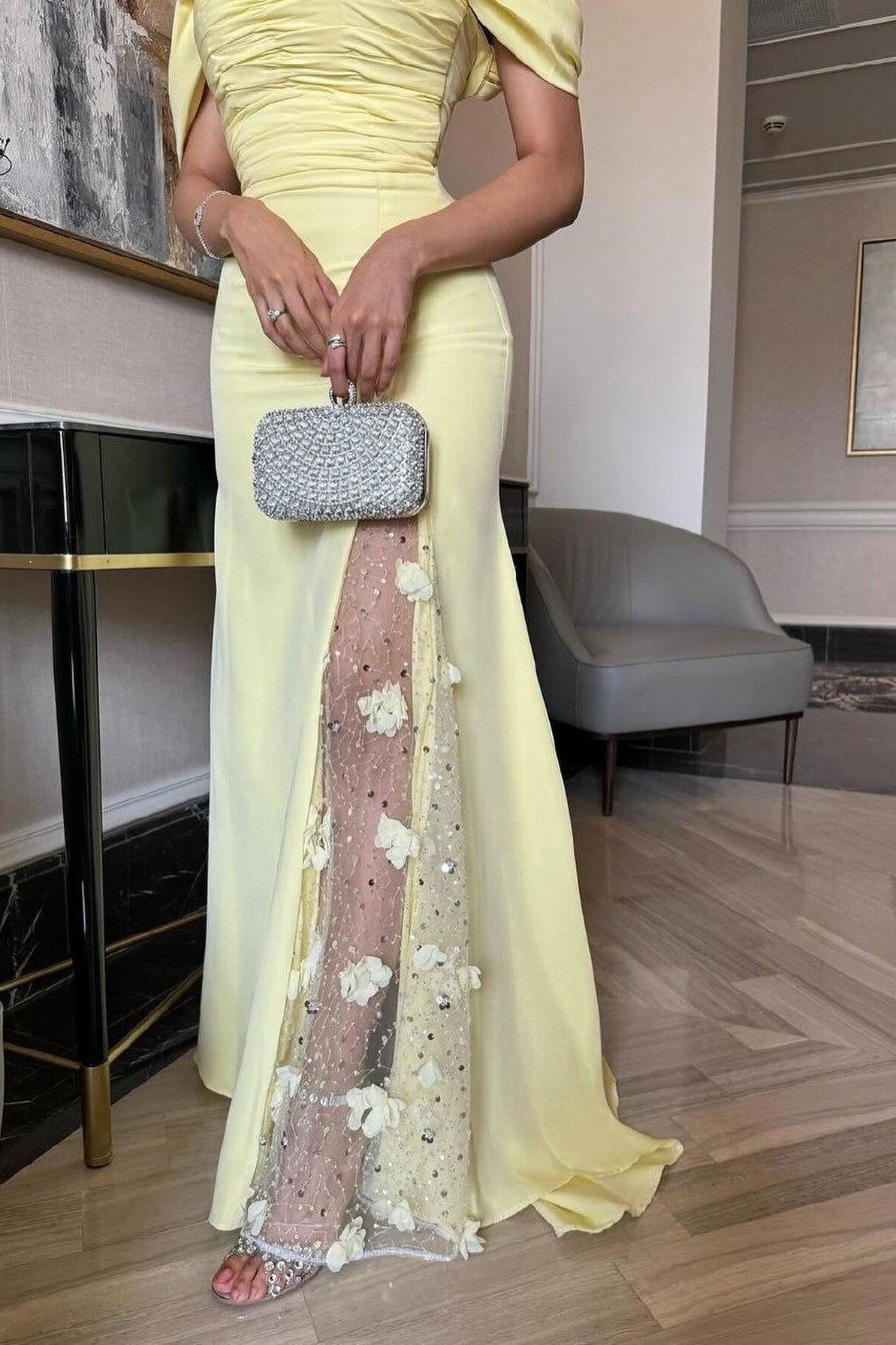 Suzhoufashion Trendy Mermaid Off The Shoulder Yellow Long Party Dress With Lace Split Front Formal Evening Gown