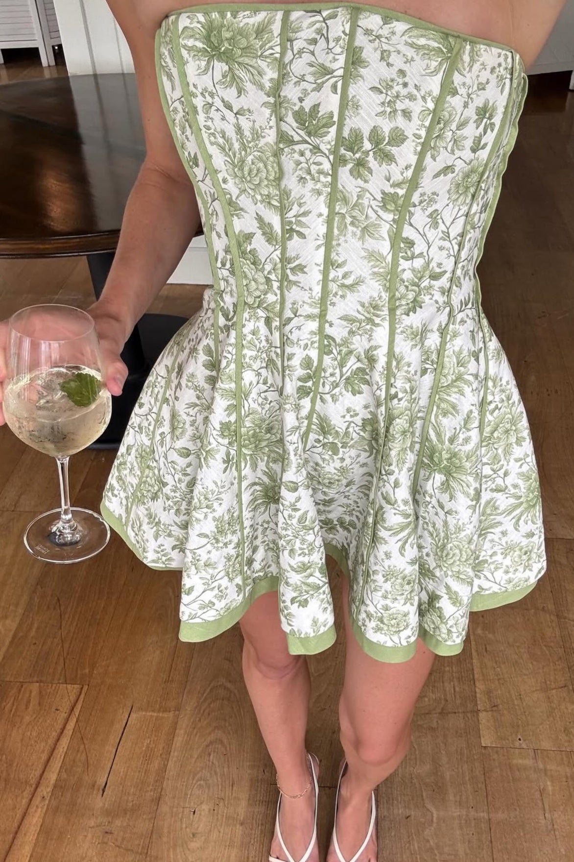 Modern Sheath Strapless Green Floral Printed Corset Homecoming Dress