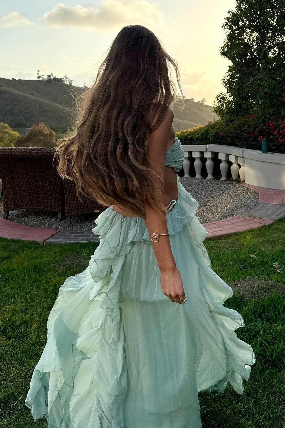 Trendy A Line Sweetheart Mint Green Long Prom Dress with 3D Flowers - View 9 | VelvetHem