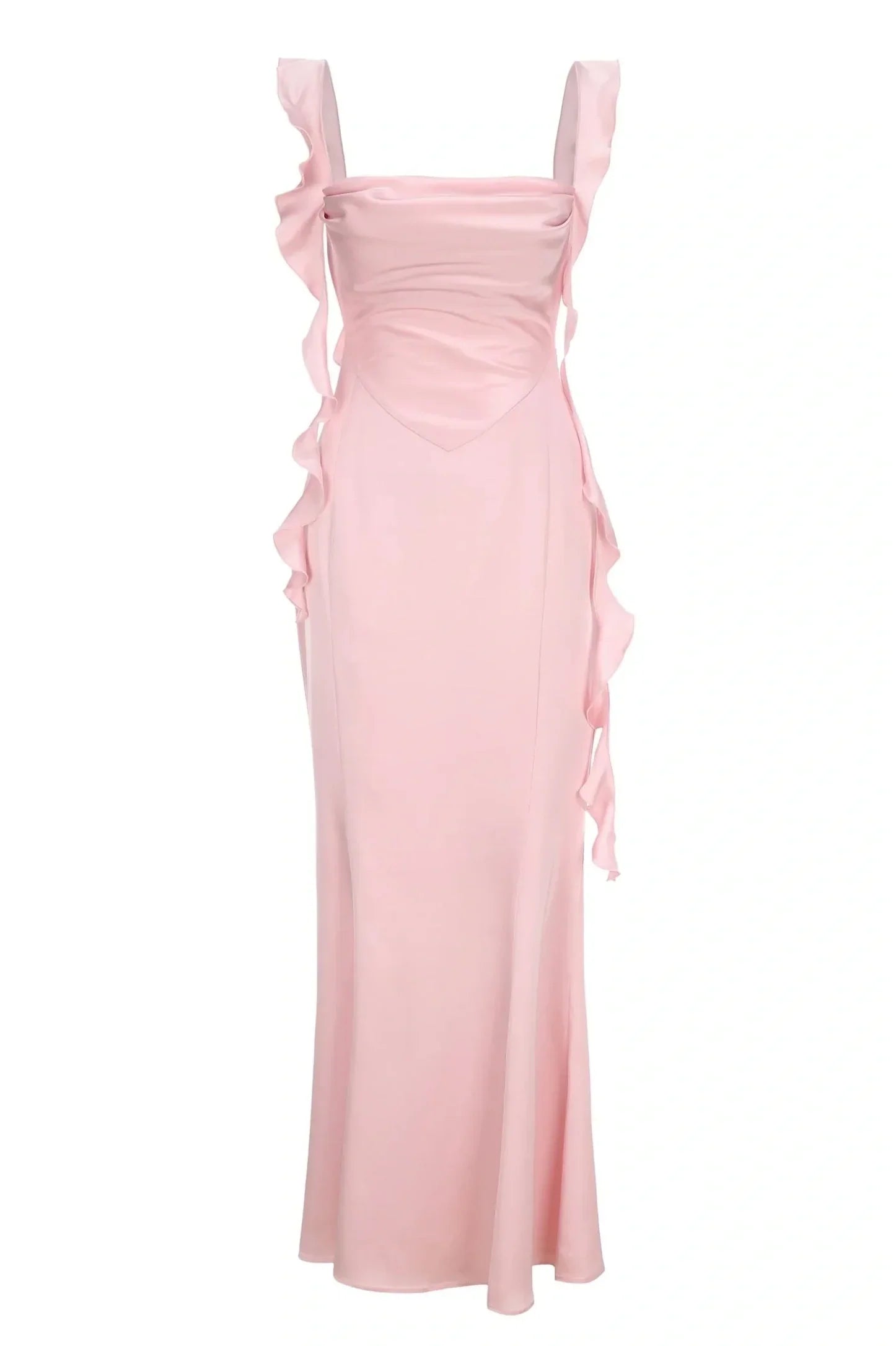 Trendy Mermaid Square Neck Light Blue Long Prom Dress with Ruffles