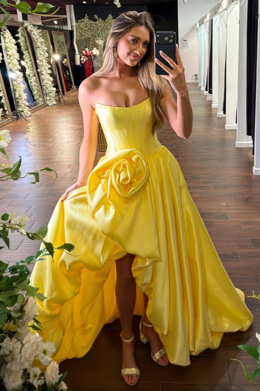 Trendy A Line Strapless Red Corset Prom Dress with 3D Flowers - View 11 | VelvetHem
