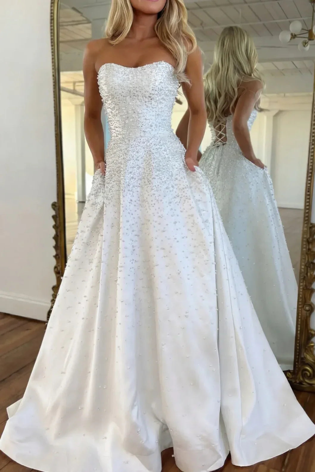 Luxurious A Line Sweetheart Black Long Prom Dress with Pearls Criss Cross Back