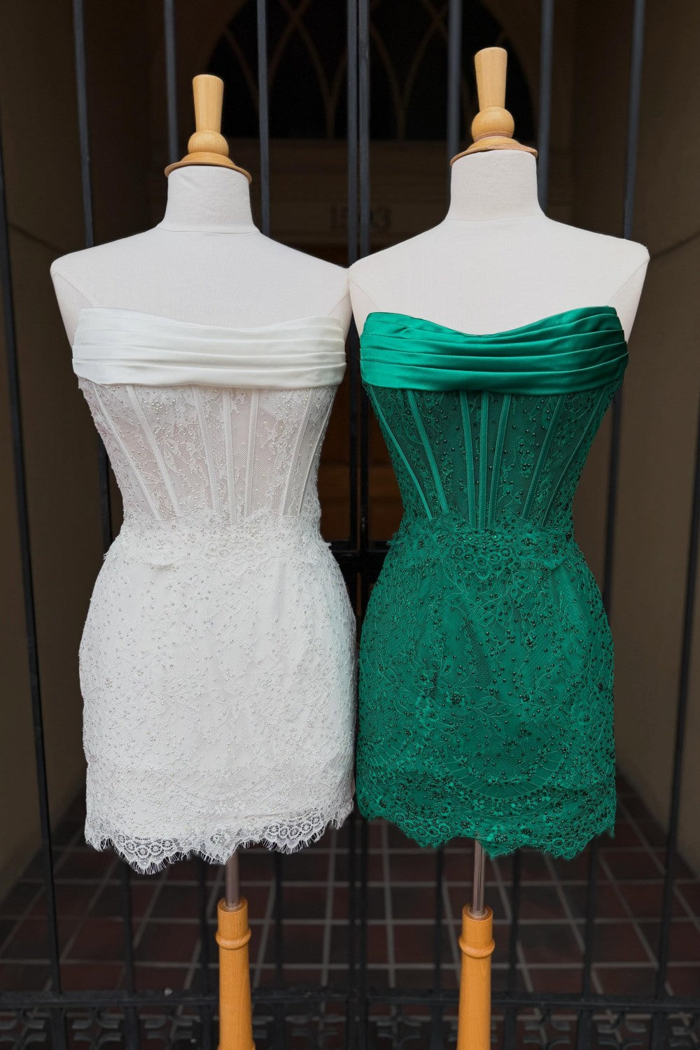 Trendy Corset Strapless Mini Homecoming Dress with Floral Lace Detail