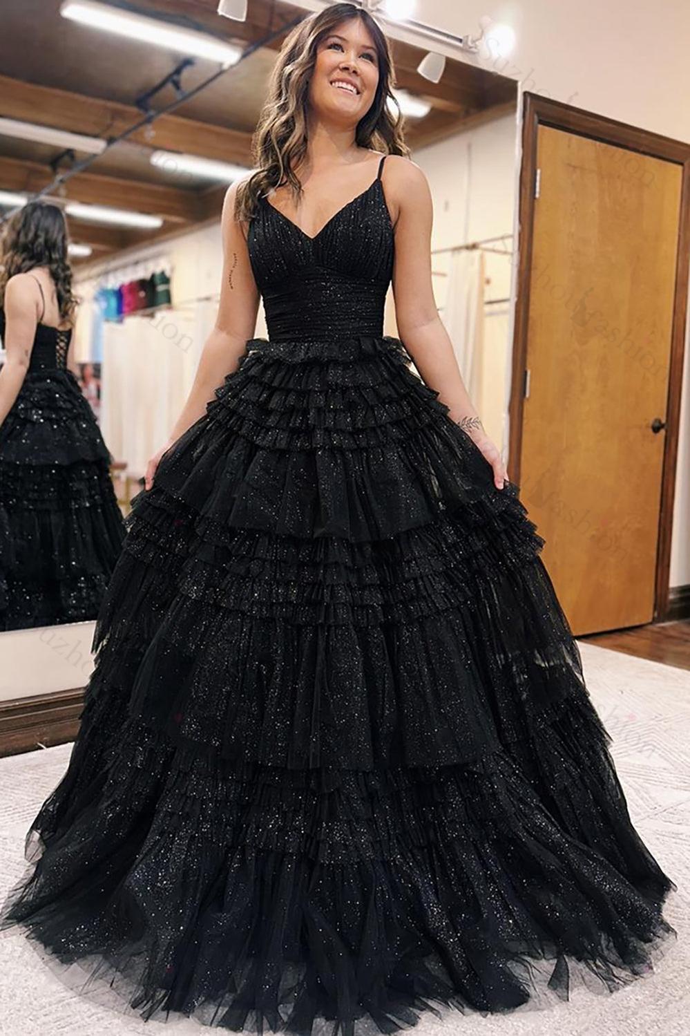 Tulle Spaghetti Straps Sage Prom Dress Ruffled Long Formal Dress