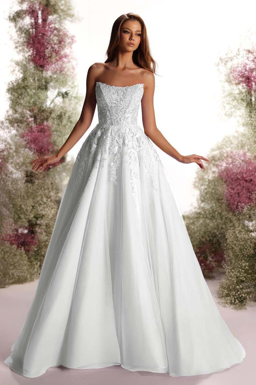 Tulle Strapless Sleeveless Long A Line Evening Formal Dress With Appliques