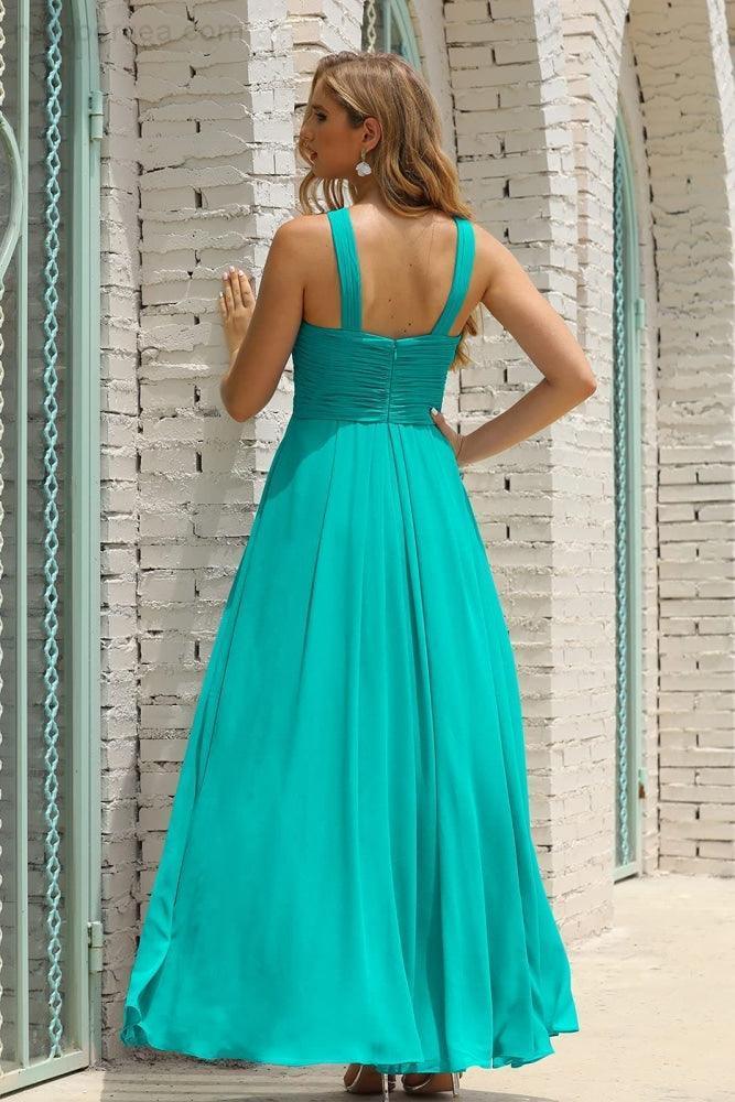 ZapDress Women Halter Chiffon Bridesmaid Dress A-line Long Formal Prom Gown (ZD17050)
