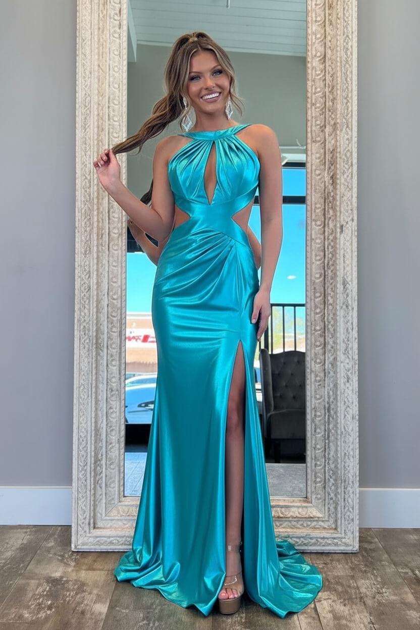 Suzhoufashion Stylish Fuchsia Metallic Mermaid Prom Dress With Slit And Open Back Formal Evening Gown